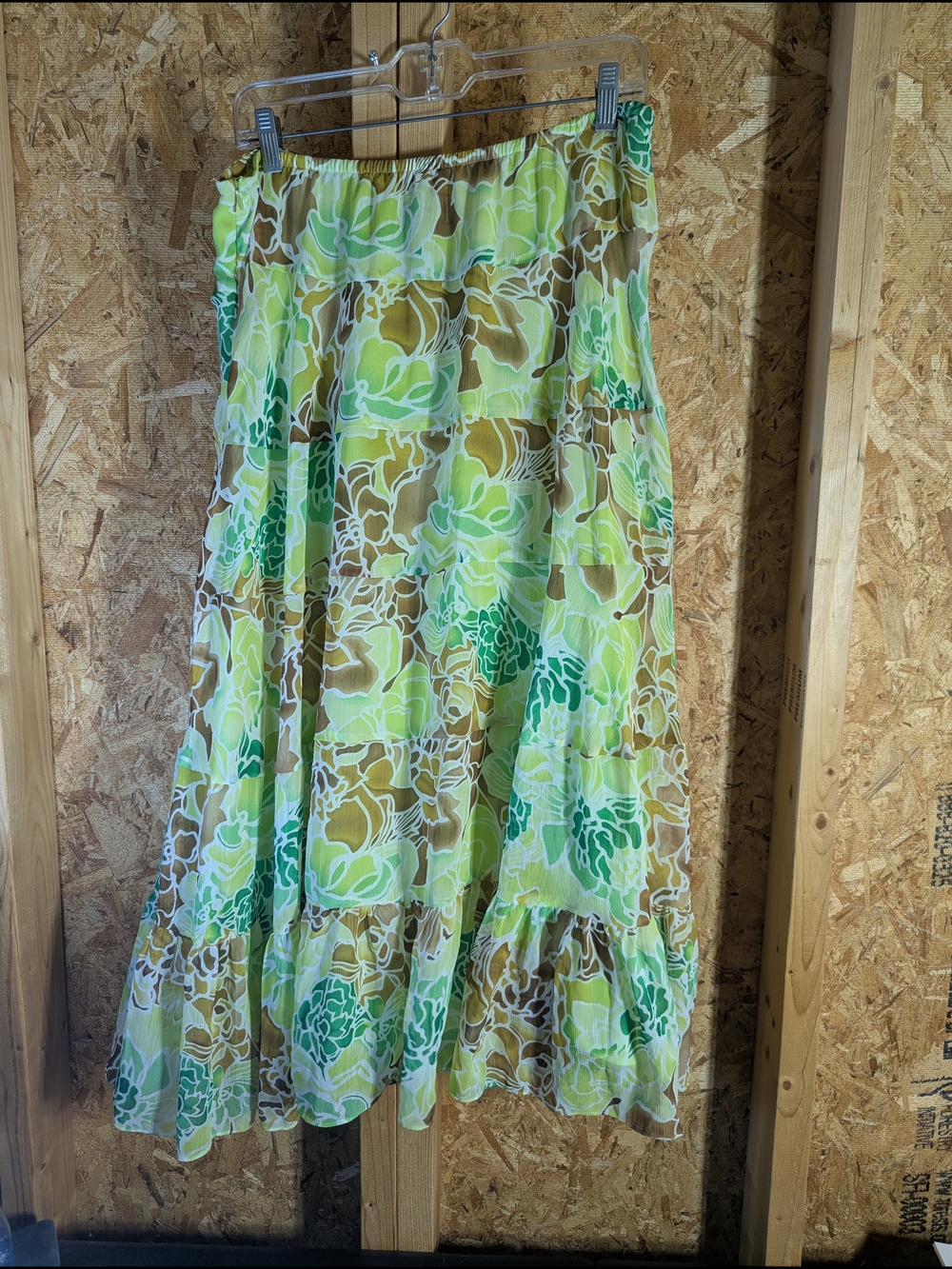 Investments Floral Tiered Midi Skirt - Green & Tan
